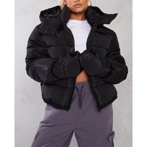 Pretty Little Thing Women's Attached Mitten Puffer Jacket CL8 Black Size US:00